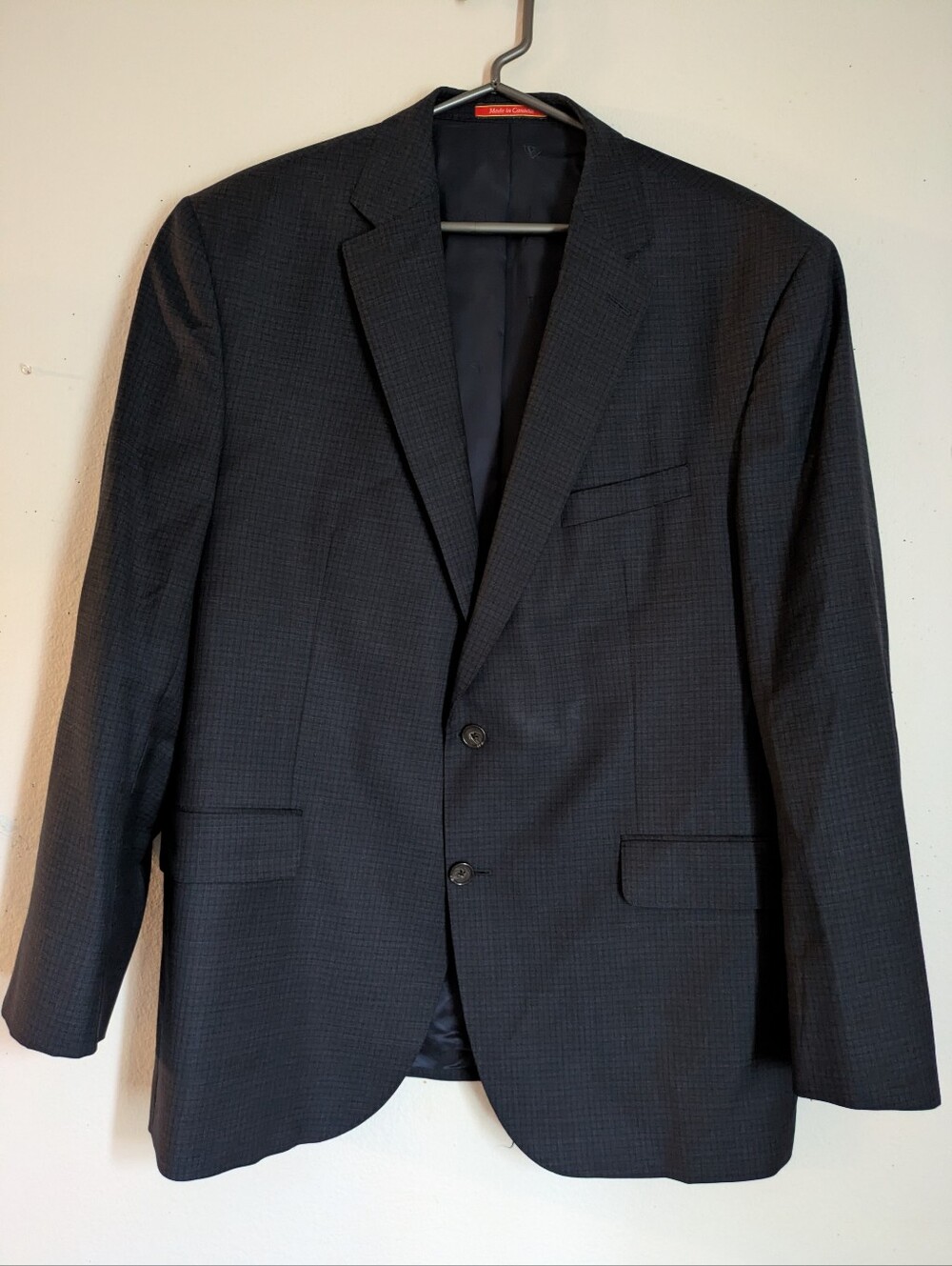 Cremieux Men’s Wool Blazer Sport Coat Navy Check Size 46R Made in Canada